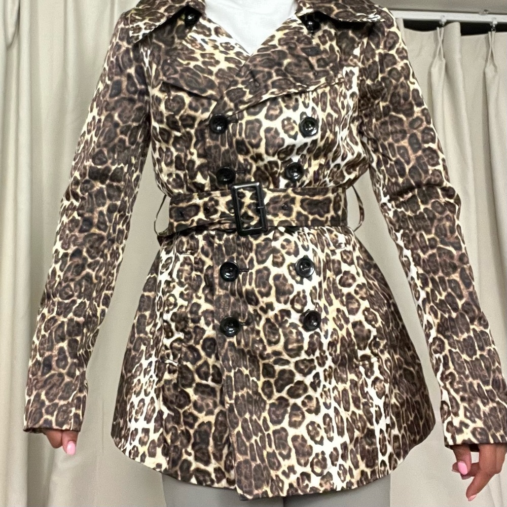 Cheetah zebra animal print trench coat belt rain trench utility